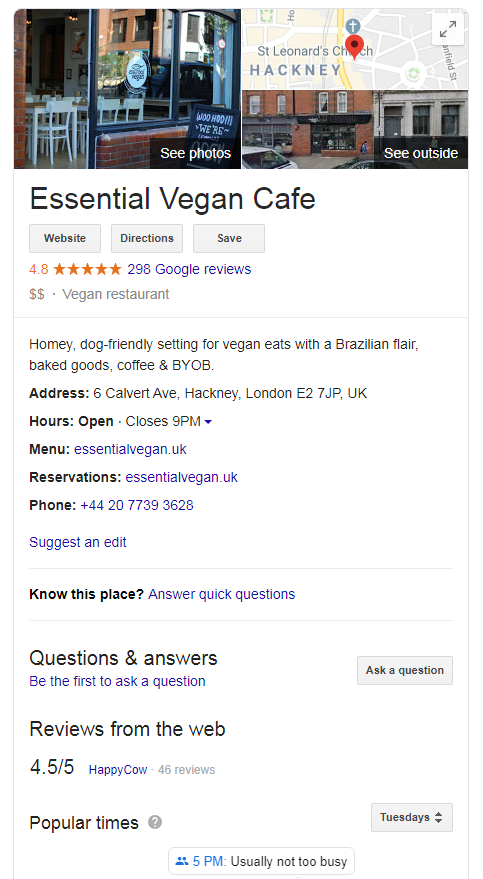 Google My Business Essential Vegan Cafe 1