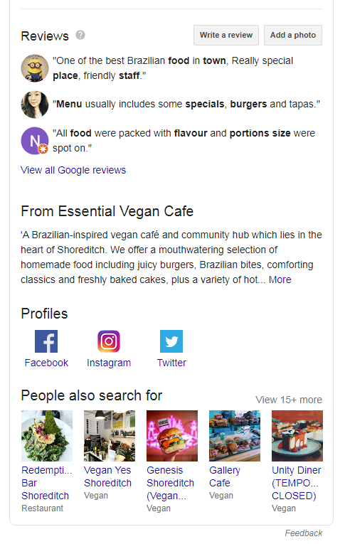 Google My Business Essential Vegan Cafe 2