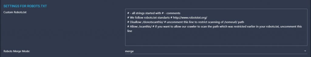 Robot.txt settings in Site Auditor 