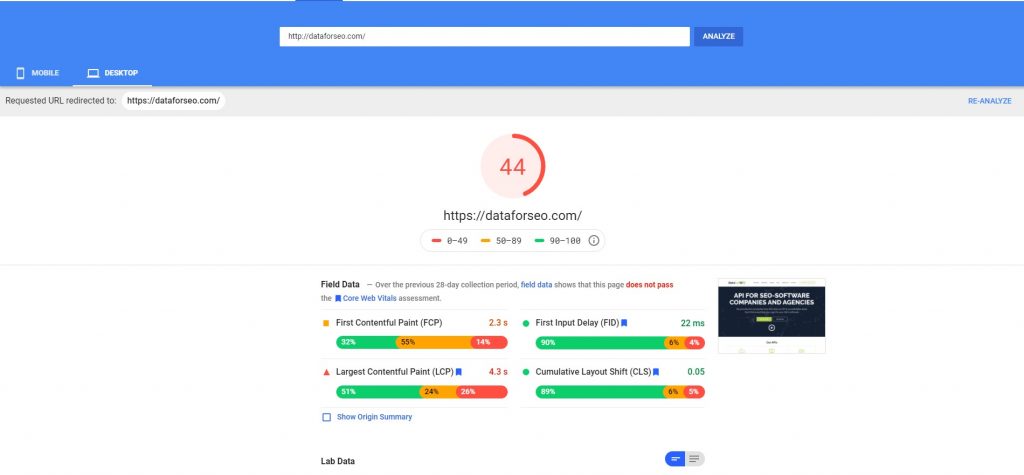 PageSpeed insights