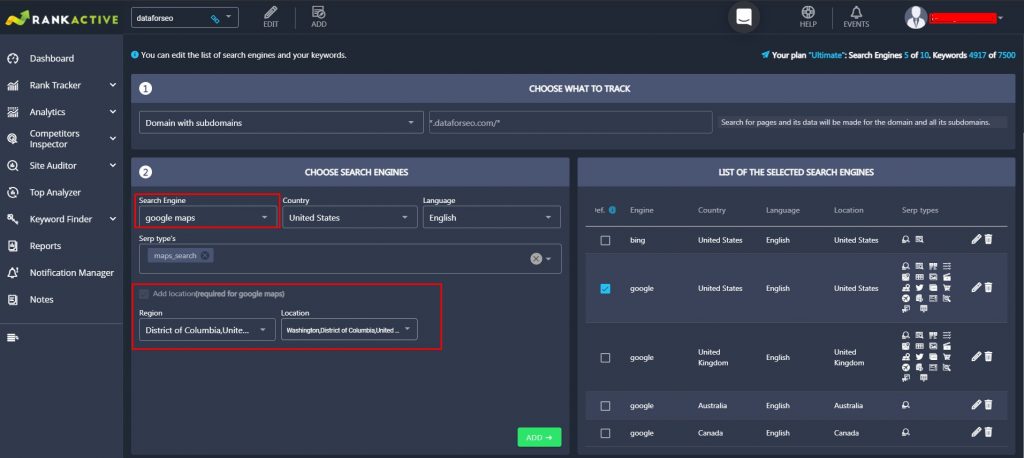 Rank Tracker Settings